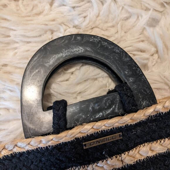 O'NEILL Jute/Cotton Purse with Acetate Handles Black EUC Summer Bag - Picture 6 of 6